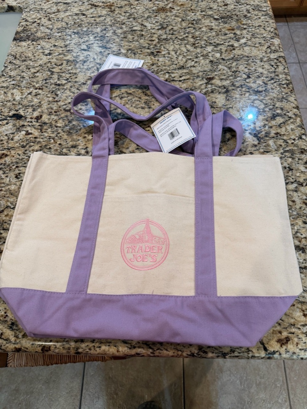 Trader Joe’s Iconic Lavender Trim Canvas Tote big Bag - 2 available